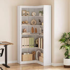 Étagère d'angle TROPOW, Bibliothèque d'angle de style fermier de 182 cm, Grande bibliothèque d'angle en L, Étagère de présentation à 5 niveaux pour livres lourds
