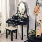 Coiffeuse moderne, ensemble de coiffeuse pour filles avec miroir éclairé et tabouret capitonné, table de maquillage avec 5 tiroirs pour chambre à coucher, coiffeuse pour enfants et femmes