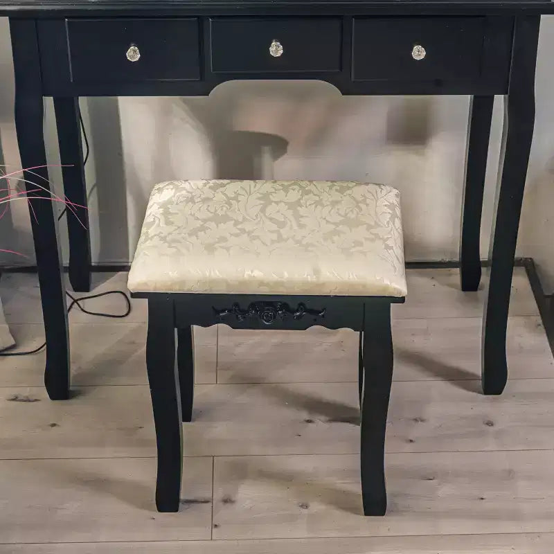Coiffeuse moderne, ensemble de coiffeuse pour filles avec miroir éclairé et tabouret capitonné, table de maquillage avec 5 tiroirs pour chambre à coucher, coiffeuse pour enfants et femmes