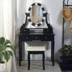 Modern Makeup Vanity, Girls Vanity Set with Lighted Mirror and Cushioned Stool,Make Up Table with 5 Drawers for Bedroom, Dressing Table for Kids Women