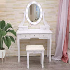 Coiffeuse moderne, ensemble de coiffeuse pour filles avec miroir éclairé et tabouret capitonné, table de maquillage avec 5 tiroirs pour chambre à coucher, coiffeuse pour enfants et femmes