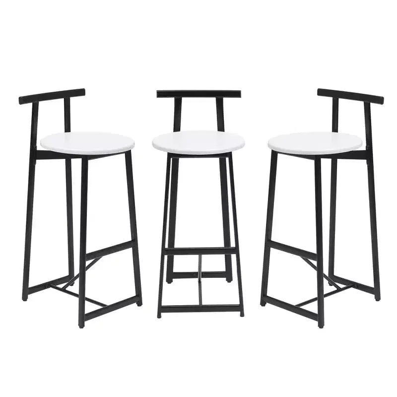 MAYEERTY Lot de 3 Tabourets de Bar en Métal Hauteur Comptoir avec Dossier pour Salle à Manger, Pub (Noir, Blanc)