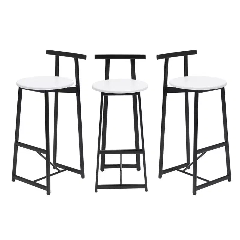 MAYEERTY Lot de 3 Tabourets de Bar en Métal Hauteur Comptoir avec Dossier pour Salle à Manger, Pub (Noir, Blanc)