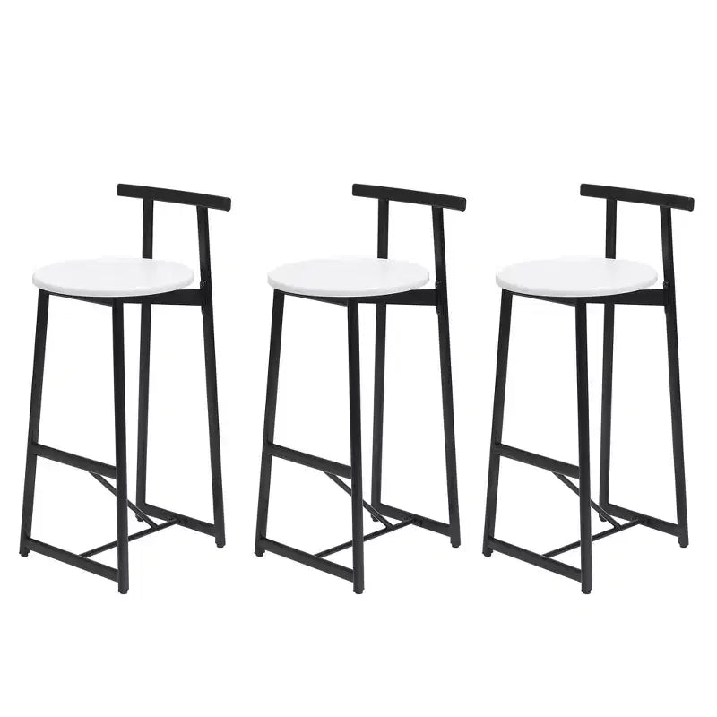 MAYEERTY Lot de 3 Tabourets de Bar en Métal Hauteur Comptoir avec Dossier pour Salle à Manger, Pub (Noir, Blanc)
