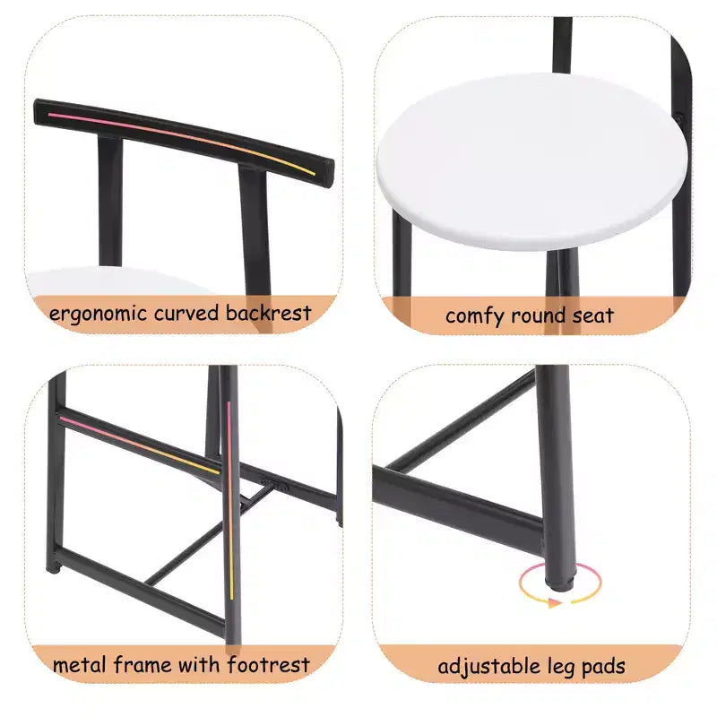 MAYEERTY Lot de 3 Tabourets de Bar en Métal Hauteur Comptoir avec Dossier pour Salle à Manger, Pub (Noir, Blanc)