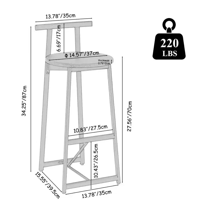 MAYEERTY Lot de 3 Tabourets de Bar en Métal Hauteur Comptoir avec Dossier pour Salle à Manger, Pub (Noir, Blanc)