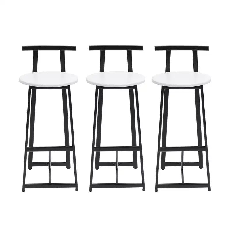 MAYEERTY Lot de 3 Tabourets de Bar en Métal Hauteur Comptoir avec Dossier pour Salle à Manger, Pub (Noir, Blanc)