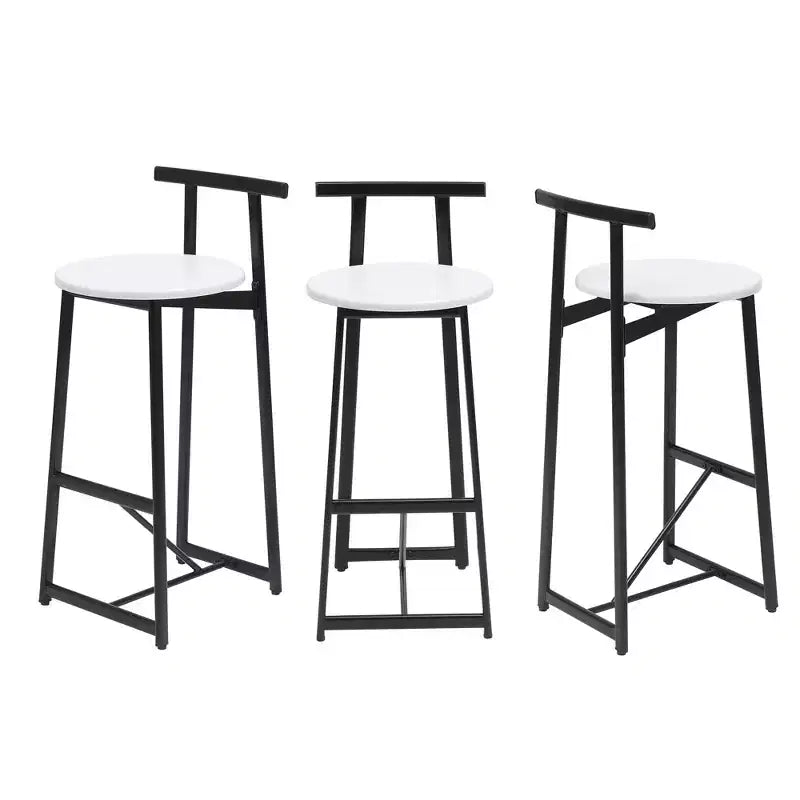 MAYEERTY Lot de 3 Tabourets de Bar en Métal Hauteur Comptoir avec Dossier pour Salle à Manger, Pub (Noir, Blanc)