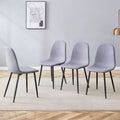 MAYEERTY Set of 4 Luxury Simple Dining Chairs Light Gray Linen Cotton Black Metal Legs Fits Diverse Decor
