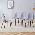 MAYEERTY Set of 4 Luxury Simple Dining Chairs Light Gray Linen Cotton Black Metal Legs Fits Diverse Decor