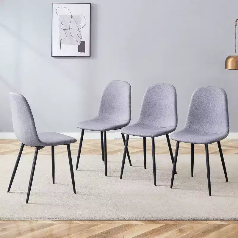 MAYEERTY Set of 4 Luxury Simple Dining Chairs Light Gray Linen Cotton Black Metal Legs Fits Diverse Decor
