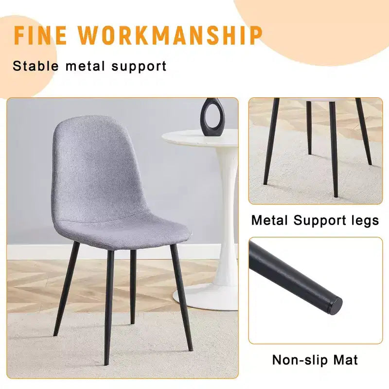 MAYEERTY Lot de 4 chaises de salle à manger de luxe simples, lin coton gris clair, pieds en métal noir, s'adaptent à différents décors