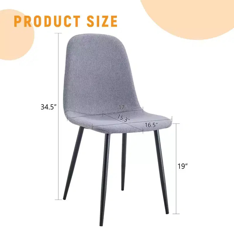 MAYEERTY Lot de 4 chaises de salle à manger de luxe simples, lin coton gris clair, pieds en métal noir, s'adaptent à différents décors