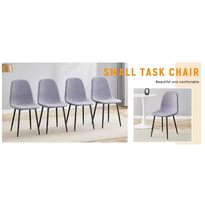 MAYEERTY Lot de 4 chaises de salle à manger de luxe simples, lin coton gris clair, pieds en métal noir, s'adaptent à différents décors