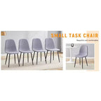 MAYEERTY Lot de 4 chaises de salle à manger de luxe simples, lin coton gris clair, pieds en métal noir, s'adaptent à différents décors