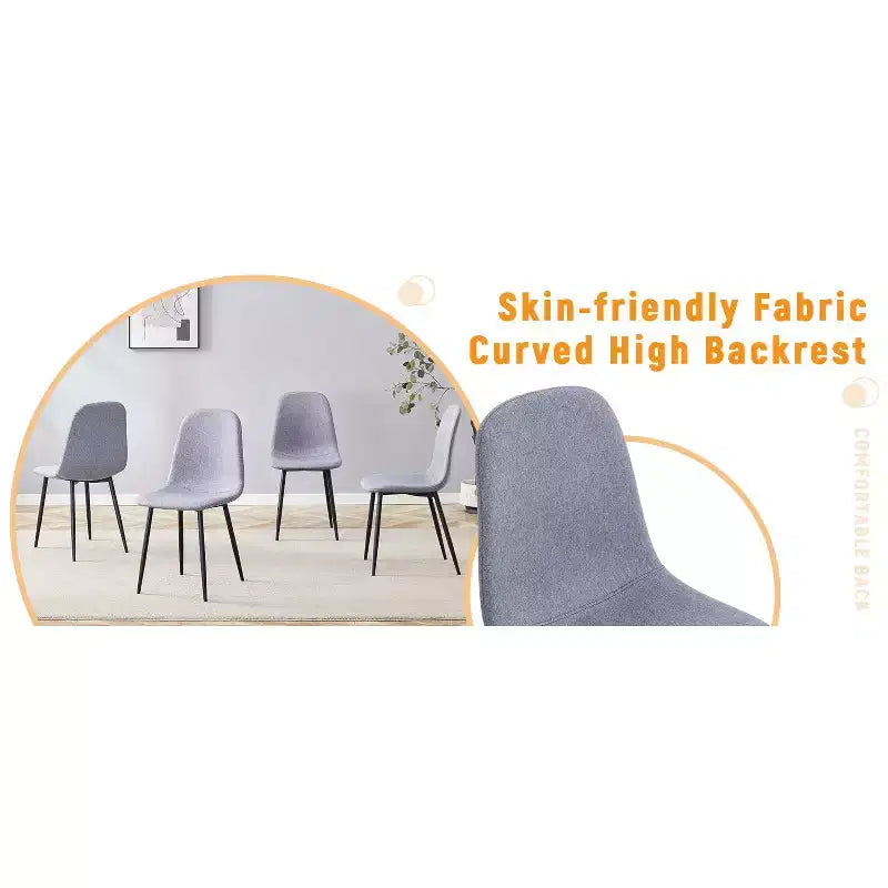 MAYEERTY Lot de 4 chaises de salle à manger de luxe simples, lin coton gris clair, pieds en métal noir, s'adaptent à différents décors