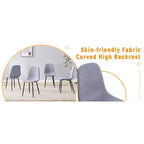 MAYEERTY Lot de 4 chaises de salle à manger de luxe simples, lin coton gris clair, pieds en métal noir, s'adaptent à différents décors