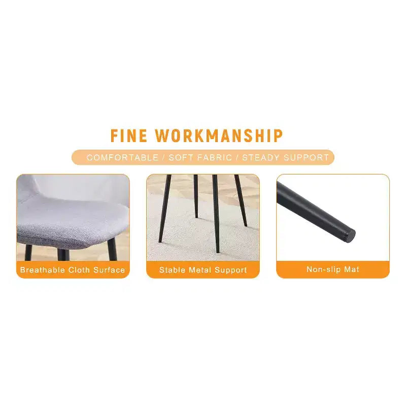 MAYEERTY Lot de 4 chaises de salle à manger de luxe simples, lin coton gris clair, pieds en métal noir, s'adaptent à différents décors
