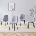 MAYEERTY Lot de 4 chaises de salle à manger de luxe simples, lin coton gris clair, pieds en métal noir, s'adaptent à différents décors