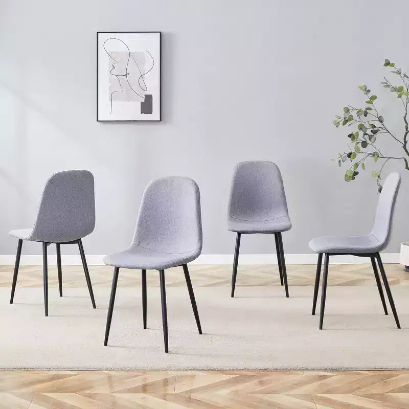 MAYEERTY Lot de 4 chaises de salle à manger de luxe simples, lin coton gris clair, pieds en métal noir, s'adaptent à différents décors