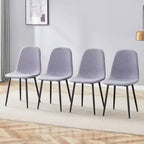MAYEERTY Lot de 4 chaises de salle à manger de luxe simples, lin coton gris clair, pieds en métal noir, s'adaptent à différents décors