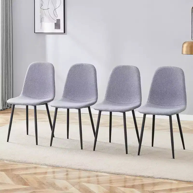 MAYEERTY Lot de 4 chaises de salle à manger de luxe simples, lin coton gris clair, pieds en métal noir, s'adaptent à différents décors