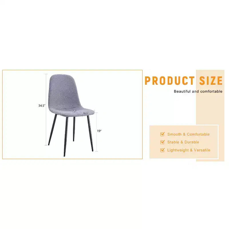 MAYEERTY Lot de 4 chaises de salle à manger de luxe simples, lin coton gris clair, pieds en métal noir, s'adaptent à différents décors