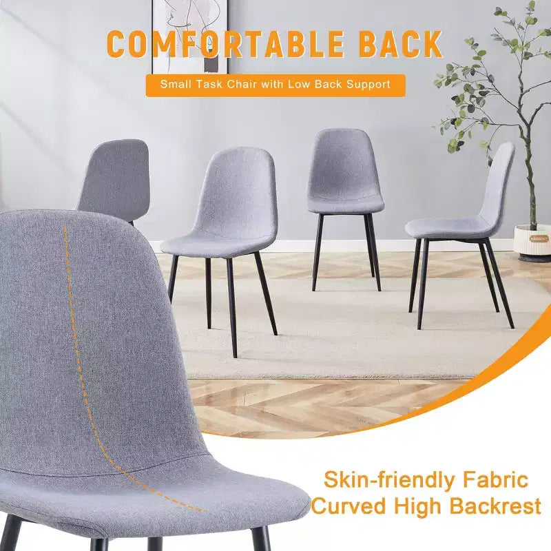 MAYEERTY Lot de 4 chaises de salle à manger de luxe simples, lin coton gris clair, pieds en métal noir, s'adaptent à différents décors