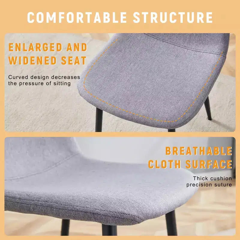 MAYEERTY Lot de 4 chaises de salle à manger de luxe simples, lin coton gris clair, pieds en métal noir, s'adaptent à différents décors