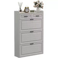 Shoe Cabinet with 3 Flip Drawers and 2 Storage Drawers, Narrow Space-Saving Shoe Organizer with Adjustable Shelves for Entryway, White