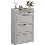 Shoe Cabinet with 3 Flip Drawers and 2 Storage Drawers, Narrow Space-Saving Shoe Organizer with Adjustable Shelves for Entryway, White