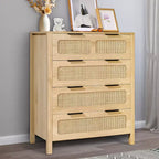 Commode 4 tiroirs en rotin VEVOR, Commode bohème, Commode en rotin avec rangement spacieux, Commode en rotin naturel, Couleur bois