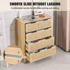 Commode 4 tiroirs en rotin VEVOR, Commode bohème, Commode en rotin avec rangement spacieux, Commode en rotin naturel, Couleur bois