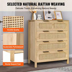 Commode 4 tiroirs en rotin VEVOR, Commode bohème, Commode en rotin avec rangement spacieux, Commode en rotin naturel, Couleur bois