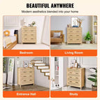 Commode 4 tiroirs en rotin VEVOR, Commode bohème, Commode en rotin avec rangement spacieux, Commode en rotin naturel, Couleur bois