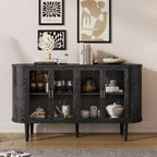 MAYEERTY Buffet en bois avec portes vitrées et étagères réglables pour salon et cuisine Noir