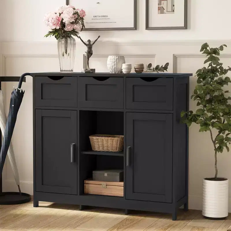 MAYEERTY Armoires de Rangement avec Tiroirs et Étagères Meubles d'Appoint pour Salon Noir