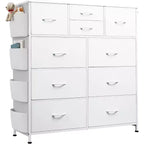 Commode de rangement à 10 tiroirs avec poches latérales et crochets pour chambre à coucher, salon, couloir, placard, finition PU, cadre en métal robuste, blanc