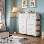 Commode de rangement à 10 tiroirs avec poches latérales et crochets pour chambre à coucher, salon, couloir, placard, finition PU, cadre en métal robuste, blanc