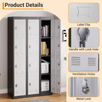 Armoire de rangement métallique 72" avec 4 portes, casiers pour employés et étudiants avec étagères, casier métallique en acier pour l'école, le bureau, la salle de sport, gris + noir