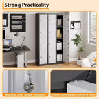 Armoire de rangement métallique 72" avec 4 portes, casiers pour employés et étudiants avec étagères, casier métallique en acier pour l'école, le bureau, la salle de sport, gris + noir