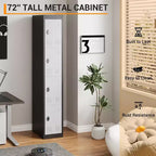 Armoire de rangement métallique 72" avec 4 portes, casiers pour employés et étudiants avec étagères, casier métallique en acier pour l'école, le bureau, la salle de sport, gris + noir
