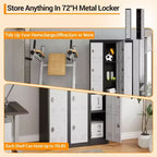 Armoire de rangement métallique 72" avec 4 portes, casiers pour employés et étudiants avec étagères, casier métallique en acier pour l'école, le bureau, la salle de sport, gris + noir