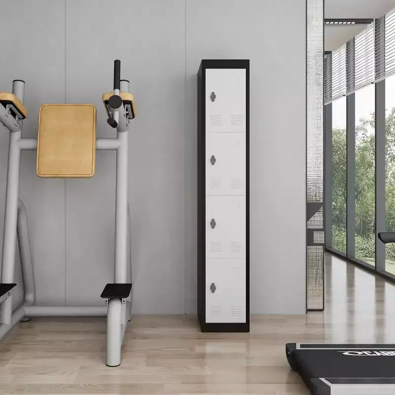 Armoire de rangement métallique 72" avec 4 portes, casiers pour employés et étudiants avec étagères, casier métallique en acier pour l'école, le bureau, la salle de sport, gris + noir
