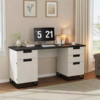 Bureau de direction style ferme de 59 po, bureau d'ordinateur avec tiroir classeur et armoire de rangement, table d'ordinateur en bois avec 3 tiroirs pour le travail et l'étude