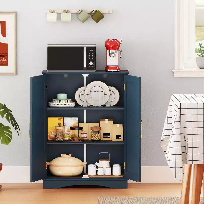 Meuble de Rangement au Sol Costway Organisateur de Rangement Moderne avec Étagères Réglables et 2 Portes Noir/Bleu/Gris/Blanc