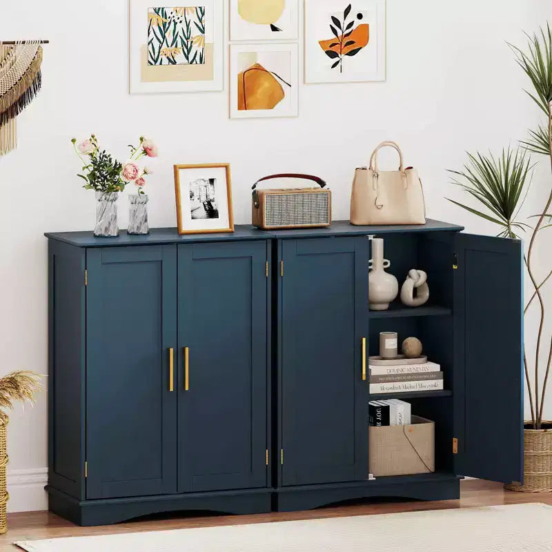 Meuble de Rangement au Sol Costway Organisateur de Rangement Moderne avec Étagères Réglables et 2 Portes Noir/Bleu/Gris/Blanc