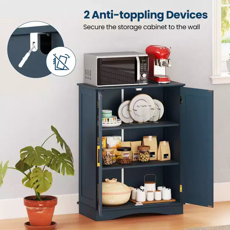 Meuble de Rangement au Sol Costway Organisateur de Rangement Moderne avec Étagères Réglables et 2 Portes Noir/Bleu/Gris/Blanc