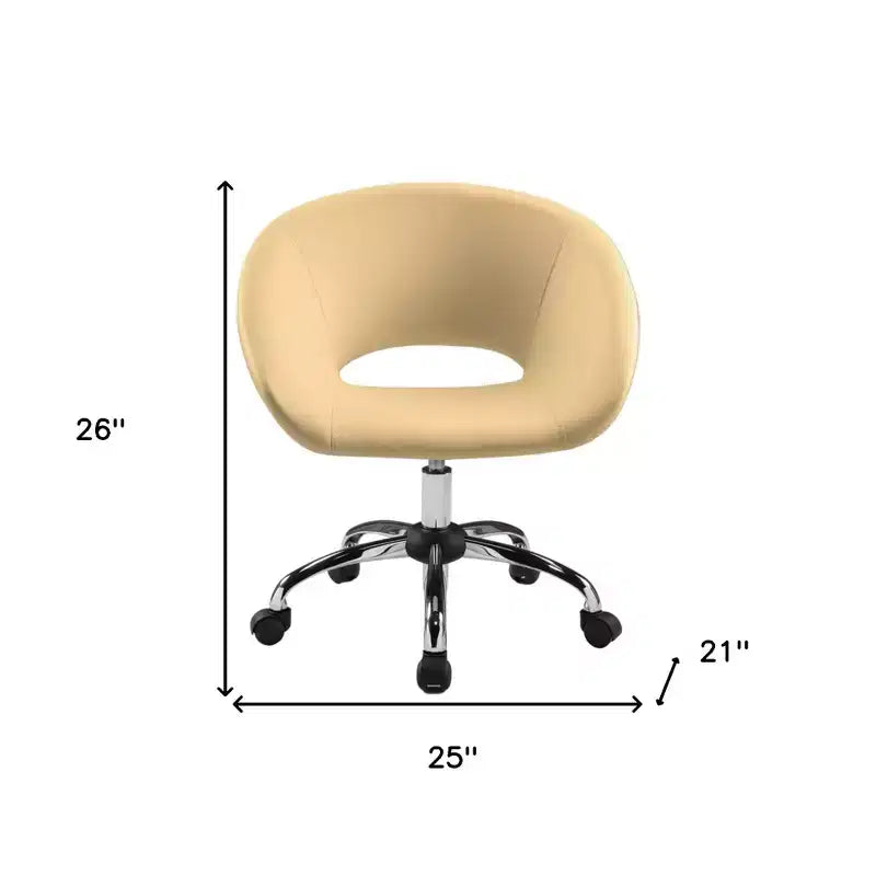 Chaise de bureau pivotante à roulettes réglable en hauteur en similicuir beige et argent HomeRoots