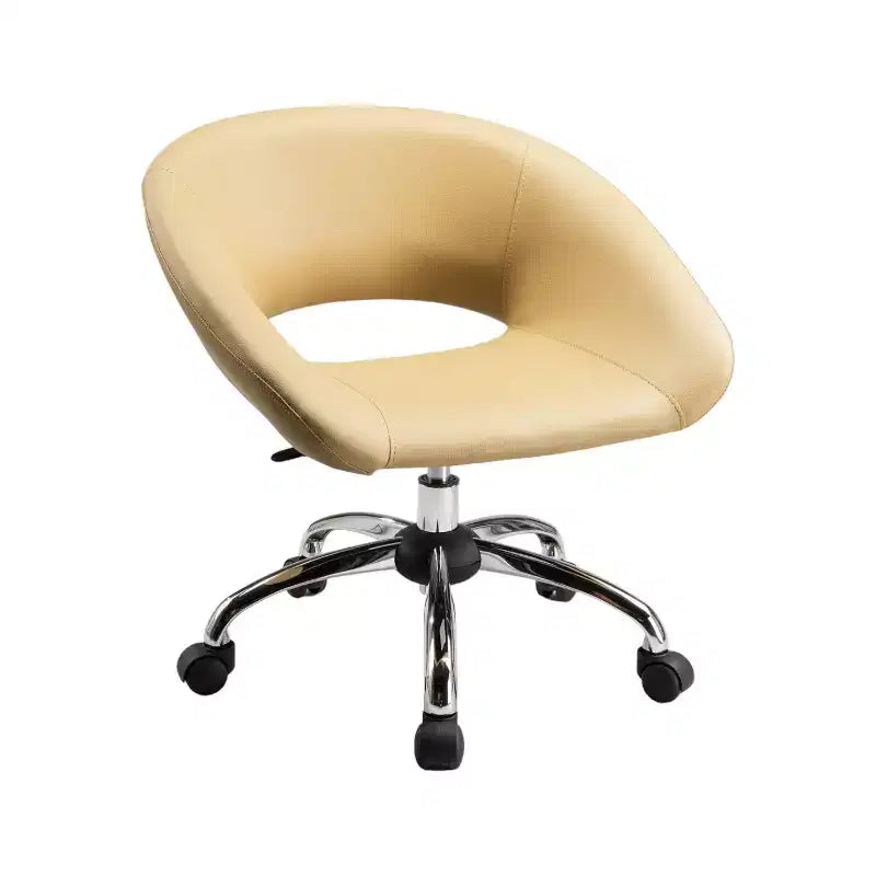 Chaise de bureau pivotante à roulettes réglable en hauteur en similicuir beige et argent HomeRoots